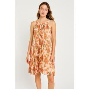 Free People SZ XS Floral Accordion Pleated Mini Dress OB502840